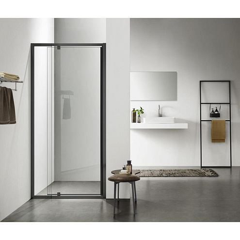 Душевое ограждение SANTREK AQUA Time - DF-DP-1100-C-Matt Black 1100х1950 прямое стекло прозрачное 6 мм, профиль черный : фотография 1