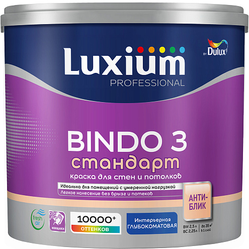 Краска Luxium Professional интерьерная Bindo 3 глубокоматовая BC 2,25л: фотография 1