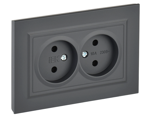 Розетка 2-местная BRITE РС12-2-БрГ без заземления без защитных шторок 10А в сборе графит IEK BR-R20-10-K53-F: фотография 1
