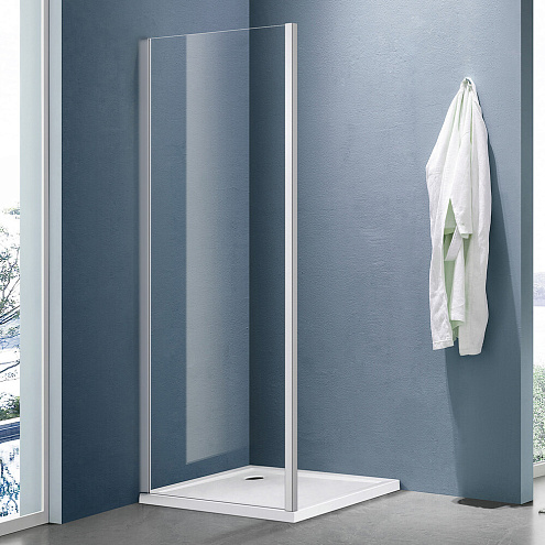 Боковая часть душевого ограждения SANTREK AQUA Lea- SP-700-C-Brushed 700х1850 стекло прозрачное 5мм, профиль Сатин: фотография 1