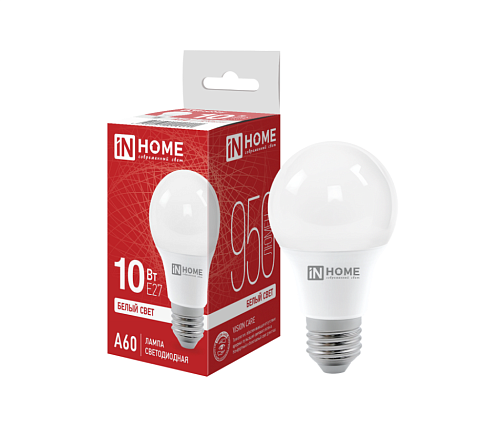 Лампа светодиодная LED-A60-VC 10Вт груша 230В Е27 4000К 950Лм IN HOME 4690612020211: фотография 1