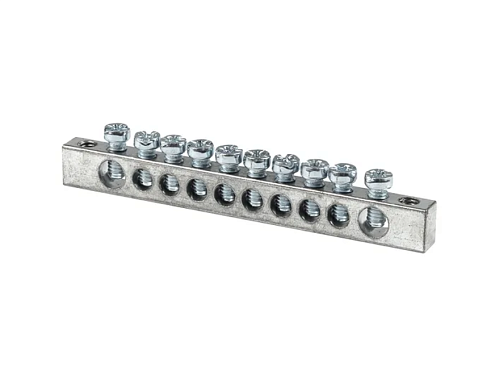 Шина PEN "ноль-земля" 6х9мм 10 отверстий цинк крепеж по центру PROxima EKF sn1-63-10: фотография 1