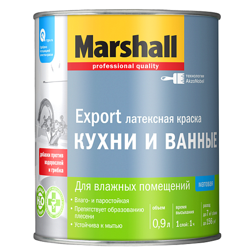 Краска Marshall Кухни и ванные матовая BC 0,9л : фотография 1