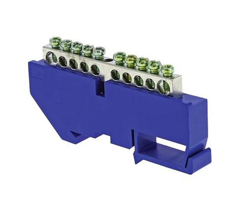 Шина нулевая N 6х9 10 отверстий цинк синий изолятор на DIN-рейку PROxima EKF sn1-63-10-d: фотография 1