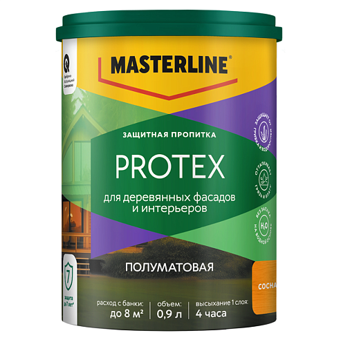 Защитная пропитка Masterline Protex деревянных фасадов и интерьеров Сосна 0,9л: фотография 1