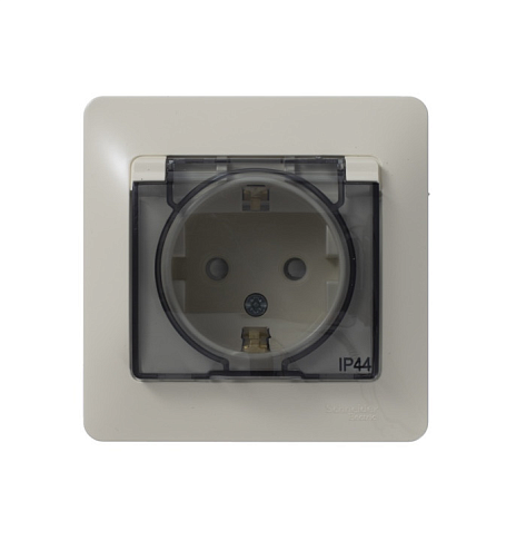 Розетка Glossa 16А IP44 с заземлением защитные шторки с крышкой в сборе бежевый Systeme Electric GSL000248: фотография 1