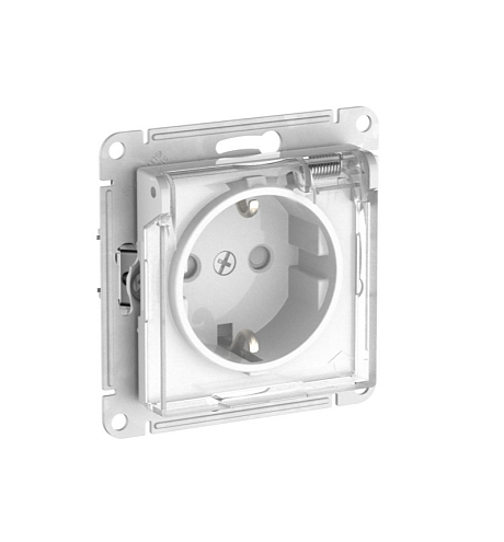 Розетка AtlasDesign Aqua 16А IP44 с заземлением защитные шторки с прозрачной крышкой с быстрозажимными клеммами механизм белый Systeme Electric ATN440146S: фотография 1