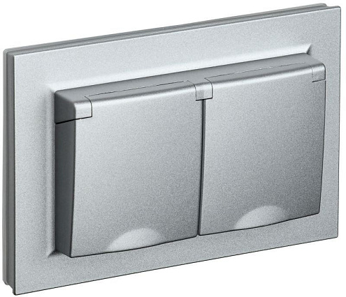 Розетка 2-м СП BRITE РСбш12-3-44-БрА 16А в сборе IP44 с крышкой алюм. IEK BR-R26-16-44-K47-F: фотография 1