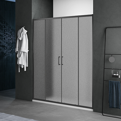 Душевое ограждение SANTREK AQUA Lea- DF-1500-G-Matt Black 1500х1850 прямое стекло Грейп 5мм, профиль Чёрный: фотография 1