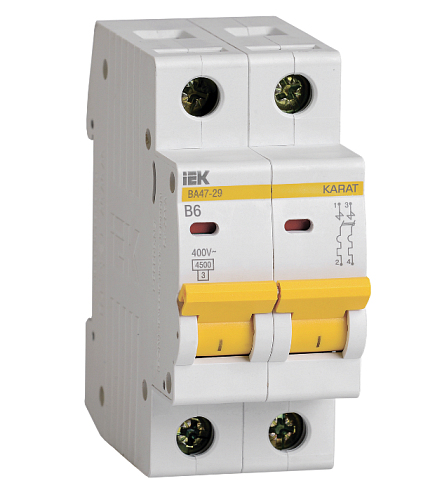 Выключатель автоматический модульный 2п B 6А 4.5кА ВА47-29 KARAT IEK MVA20-2-006-B: фотография 1