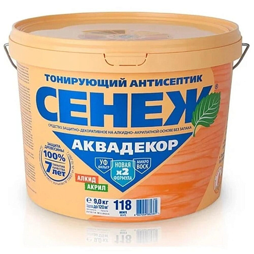 Сенеж Аквадекор Х2 118 венге 9кг, алкидно-акрилатный антисептик с УФ защитой: фотография 1