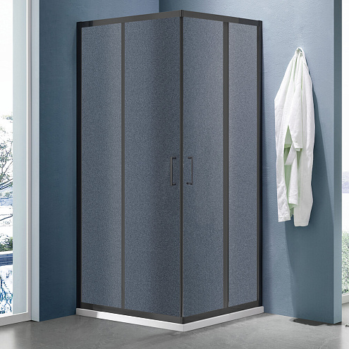 Душевое ограждение SANTREK AQUA Lea-CR-1000х800-G-Matt Black 1000х800х1850 Г-образное, стекло Грейп 5мм, профиль Черный : фотография 1