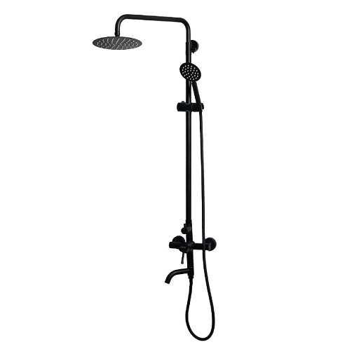 Душевая система MELANA-F610107B Tondo нержавеющая сталь, с тропическим душем, лейкой и смесителем, черный: фотография 1