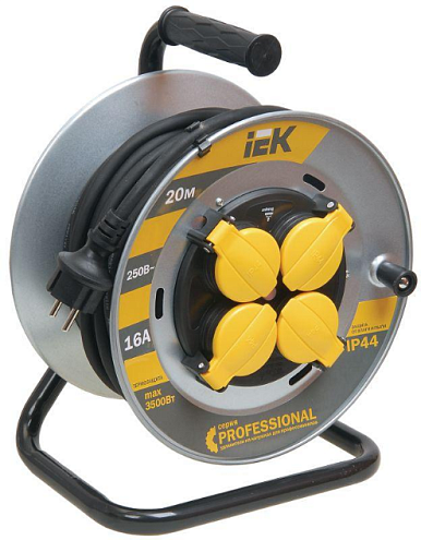 Удлинитель на метал. катушке 4х20м с заземл. 16А IP44 УК20 &quot;Professional&quot; с термозащ. КГ 3х1.5 IEK WKP16-16-04-20-44: фотография 1