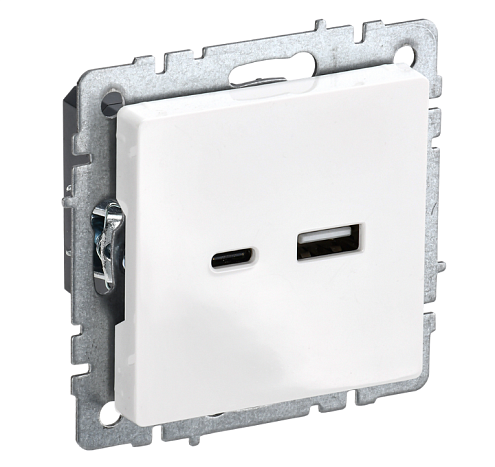 Розетка BRITE РЮ11-1-БрБ USB A+C 18Вт механизм белый IEK BR-U22-018-K01: фотография 1