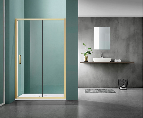 Душевое ограждение SANTREK AQUA Iris- DF-1000-C-Brushed Gold 1000х1850 прямое стекло прозрачное 6мм, профиль Брашированное золото : фотография 1