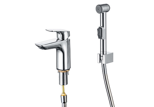 Смеситель для раковины 97 с гигиеническим ручным душем Aquatek AQ1012CR Вега: фотография 1