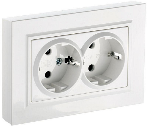 Розетка 2-м СП BRITE РС12-3-БрБ 16А в сборе с заземл. без защ. шторок бел. IEK BR-R21-16-K01-F: фотография 1