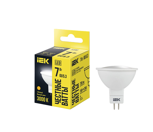 Лампа светодиодная MR16 софит 7Вт 230В 3000К GU5.3 IEK LLE-MR16-7-230-30-GU5: фотография 1