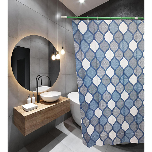 Занавеска-штора для ванн SANTREK HOME 180х180 ФОТОПРИНТ Polyester 60309 с кольцами  Декор-3 П171: фотография 1