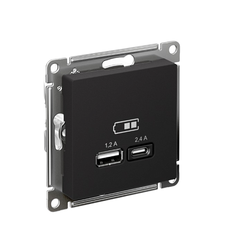 Розетка USB AtlasDesign тип A+C 5В/2,4А 2х5В/1,2А механизм карбон Systeme Electric ATN001039: фотография 1