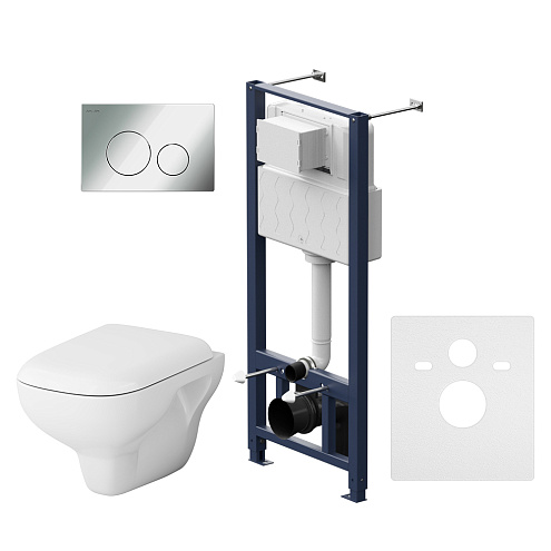 Унитаз подвесной с инсталляцией AM.PM Like IS49051.801700 безободковый, сиденьем микролифт, пневматической клавишей хром: фотография 1