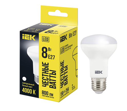 Лампа светодиодная R63 рефлектор 8Вт 230В 4000К E27 IEK LLE-R63-8-230-40-E27: фотография 1