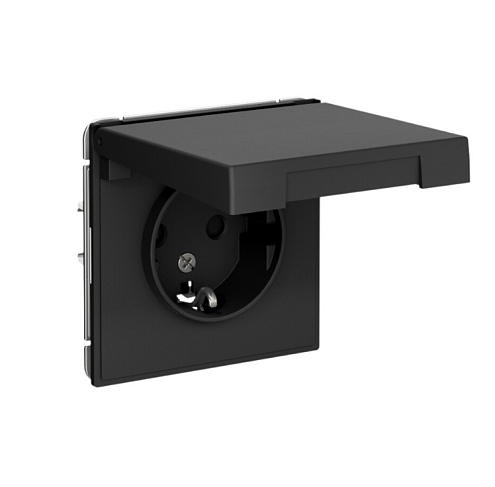 Розетка ArtGallery 16А IP44 с заземлением защитные шторки с крышкой механизм карбон Systeme Electric GAL441046: фотография 1