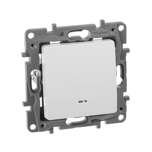 Механизм выключателя 1-клавиша СП Etika 10А IP20 с подсветкой винт белый Leg 672203: фотография 1