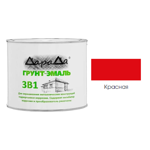Грунт-эмаль по ржавчине «ДараДа 3в1» АУ (ГОСТ Р51693-2000), красный 1,8кг: фотография 1