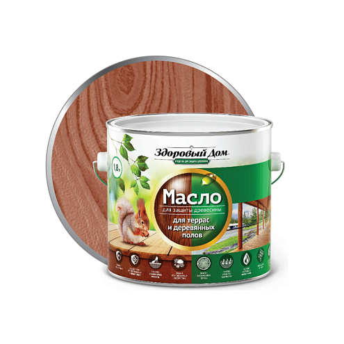 Масло для террас и деревянных полов "Здоровый Дом", Махагон 1,8л : фотография 1