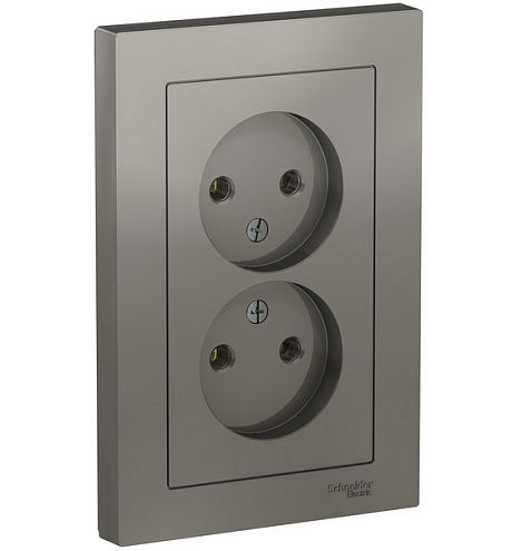 Розетка 2-м ATLAS DESIGN без заземл. 16А в сборе сталь SchE ATN000920: фотография 1