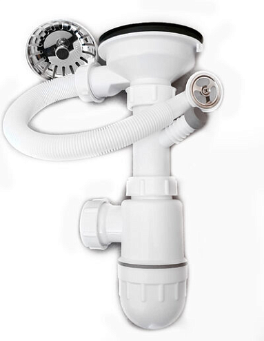 Сифон бутылочный SALD 0001 БРИСЛ 3 1/2&quot;х40, с круглым переливом для гранитной мойки: фотография 1