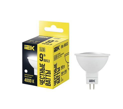 Лампа светодиодная MR16 софит 9Вт 230В 4000К GU5.3 IEK LLE-MR16-9-230-40-GU5: фотография 1