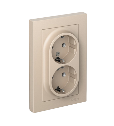 Розетка двойная AtlasDesign 16А с заземлением в сборе песочный Systeme Electric ATN001224: фотография 1