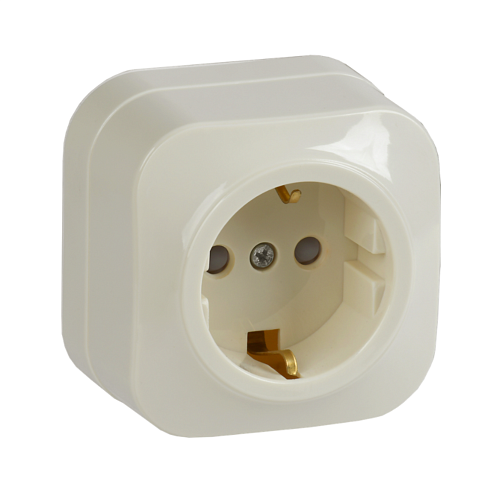 Розетка 1-м ОП GLORY РСш20-3-ХК 16А с заземлением,  защитные шторки кремовый IEK ERH14-K33-16: фотография 1