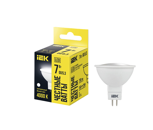 Лампа светодиодная MR16 софит 7Вт 230В 4000К GU5.3 IEK LLE-MR16-7-230-40-GU5: фотография 1