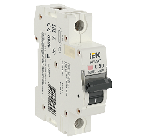 Выключатель автоматический модульный 1п C 50А M06N ARMAT IEK AR-M06N-1-C050: фотография 1