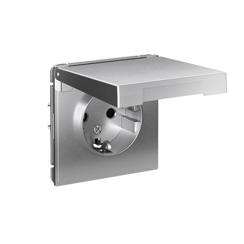 Розетка ArtGallery 16А IP20 с заземлением защитные шторки с крышкой механизм алюминий Systeme Electric GAL000346: фотография 1