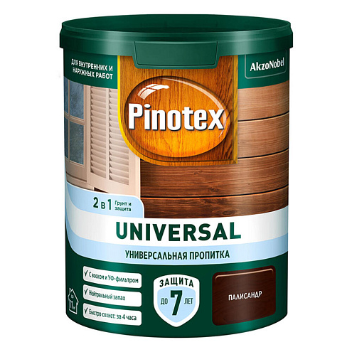 Пропитка Pinotex Universal 2в1, с воском и УФ-фильтром, для наружных и внутренних работ, Палисандр 0,9л: фотография 1