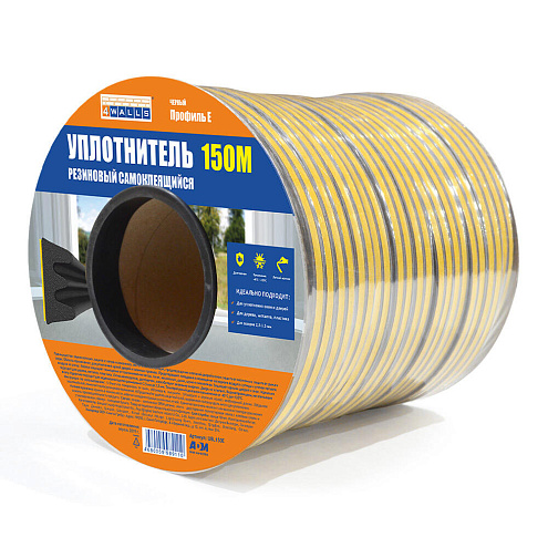 Уплотнитель E-профиль, 4х9мм, черный, 150м, 4Walls: фотография 1