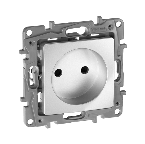 Механизм розетки 1-местная Etika 16А без заземления с защитными шторками алюминий Legrand 672434: фотография 1