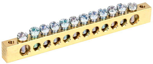 Шина PEN &quot;земля-ноль&quot; 8х12мм 12/2 (12групп/крепеж по краям) IEK YNN21-12-100: фотография 1