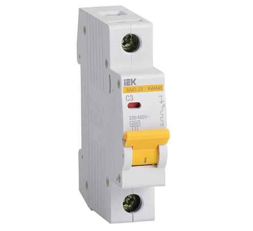 Выключатель автоматический модульный 1п C 3А 4.5кА ВА47-29 KARAT IEK MVA20-1-003-C: фотография 1