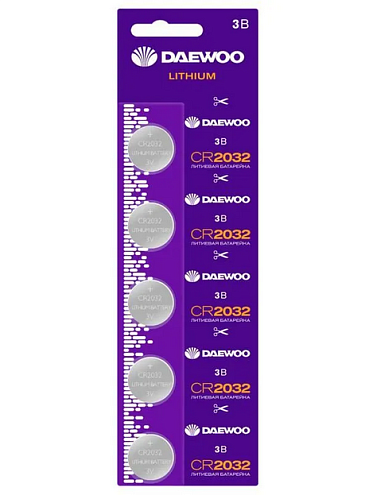 Элемент питания литиевый CR2032 3В 2021 BL-5 (уп.5шт) DAEWOO 5030268: фотография 1