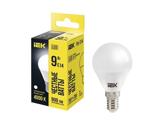 Лампа светодиодная G45 шар 9Вт 230В 4000К E14 IEK LLE-G45-9-230-40-E14: фотография 1