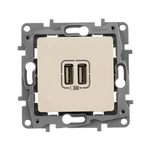 Механизм розетки USB Etika 2мод. 240В/5В 2400мА сл. кость Leg 672394: фотография 1