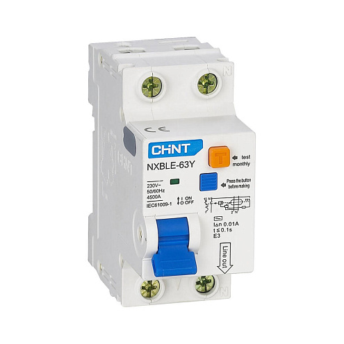 Выключатель автоматический дифференциального тока 1п+N C 6А 30мА электрон. тип AC 4.5кА NXBLE-63Y (R) CHINT 105540: фотография 1
