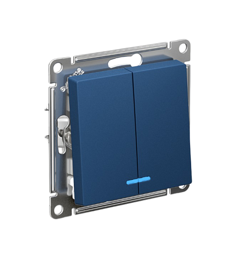 Выключатель 2-клавишный AtlasDesign (сх.5а) 10AX с подсветкой механизм аквамарин Systeme Electric ATN001153: фотография 1