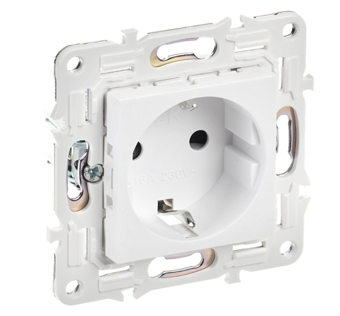 Розетка SKANDY SK-R06W с заземлением с защитными шторками 16А безвинтовое крепление арктический белый IEK SK-R14-16-1-K01: фотография 1